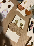 Beige Lace Scallop Dangles with Gold Hearts