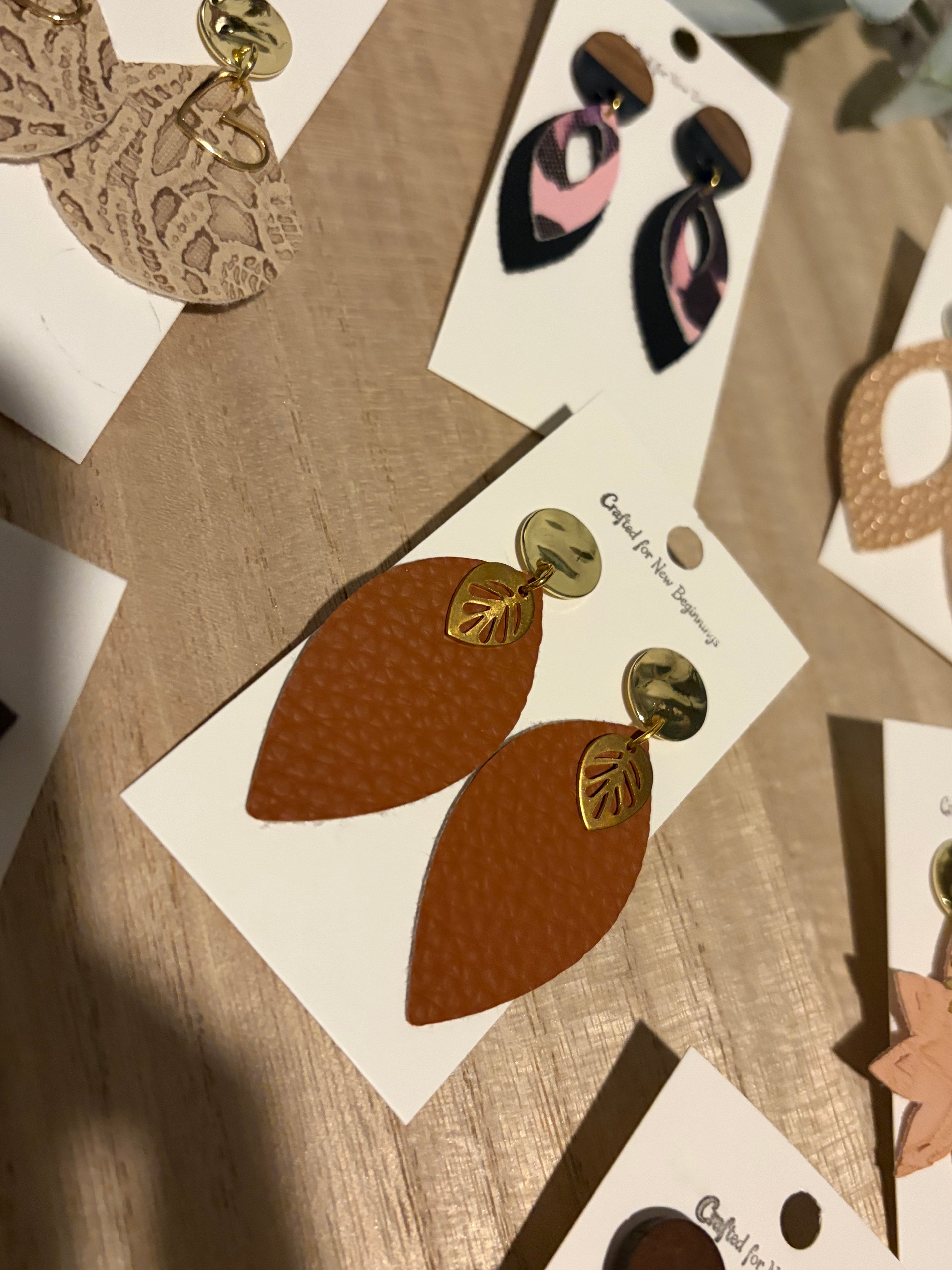 Brown Leaf Dangles With Gold Leaf Accent